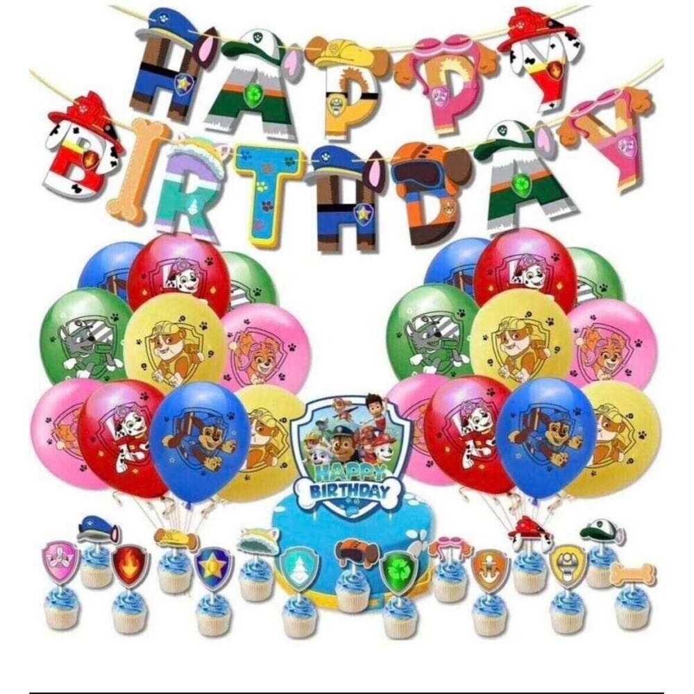Paw Dog Patrol Balloons & Birthday Banner Garland Party Decorations Cake Picks